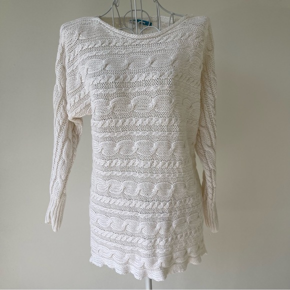 Alice + Olivia horizontal cable knit 100% linen high low sweater scoop neck SZ S - Picture 1 of 9